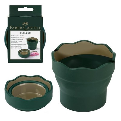 Clic & Go Artist Water Cup, Dark Green - Travel-Friendly Collapsible Brush Cl...