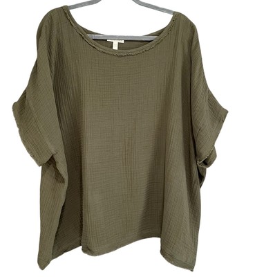 NWOT Eileen Fisher Olive Green Organic Cotton Lofty Gauze Ballet Neck 2X
