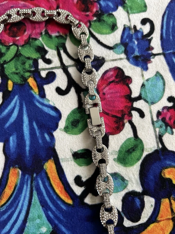 "Cadena de plata Gucci Puff Link circonita cúbica sólida pesada 20""" Foto 2 de 4