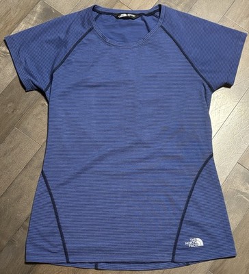 North Face Women's Sz M On The Go Tee T-Shirt Lightweight Cap Sleeve Blue Stripe