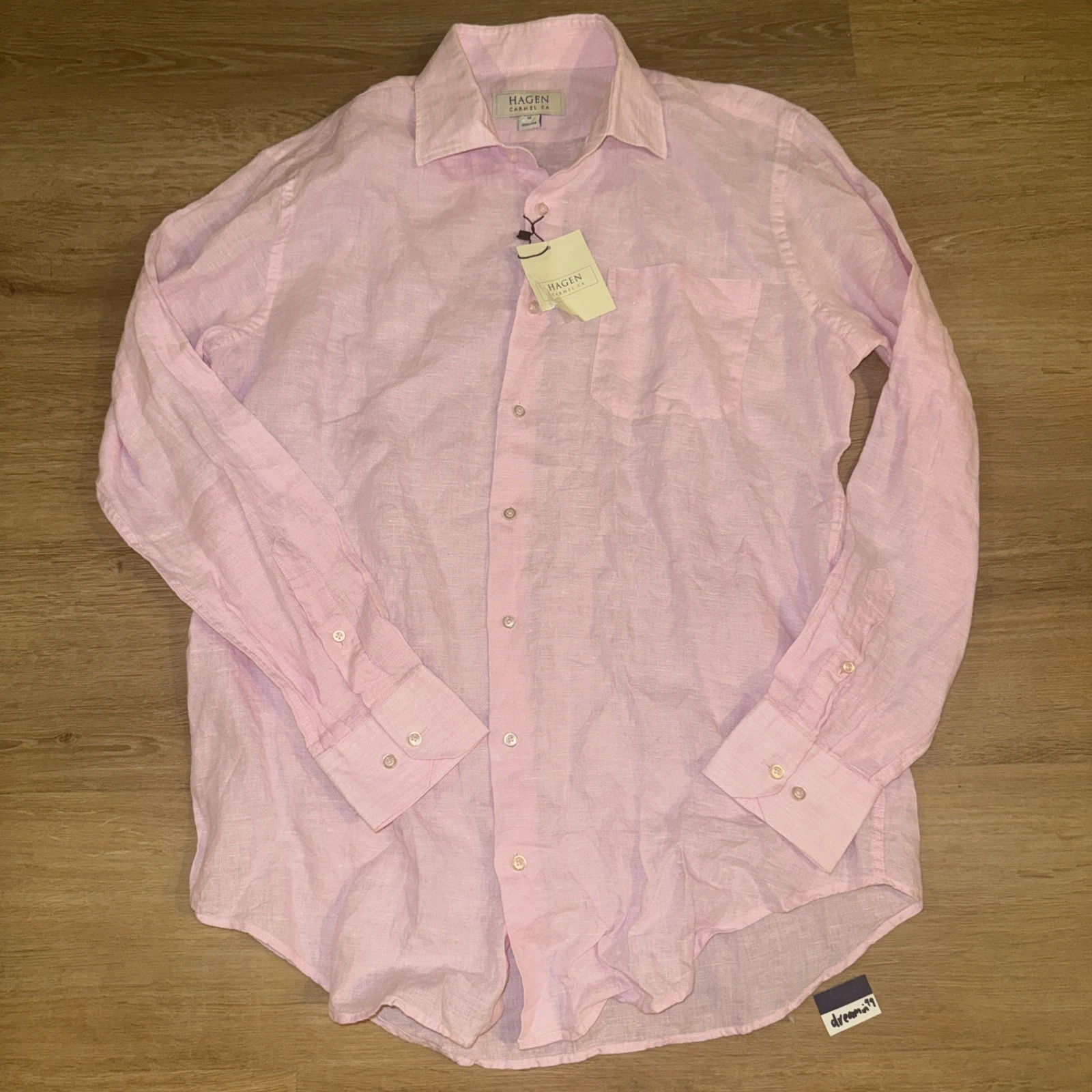 $188 New HAGEN CARMEL Button SS Sport Shirt Men's MEDIUM M Pink LINEN Cotton