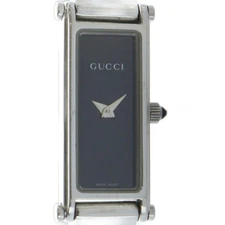 Gucci Watch Bangle Quartz Black Dial Square Logo Silver 1500L Women's