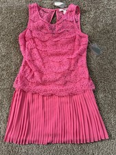 Forever 21 Women’s pink Sleeveless Lace Overlay Pleated Dress Sz L - NEW