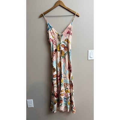 Paper Heart Midi Dress Small Tropical Fruit Print Linen Blend Tie Back Cutout | eBay Paper Heart Midi Dress Small Tropical Fruit Print Linen Blend Tie Back Cutout | eBay