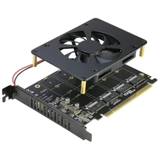 Quad M.2 NVME SSD to PCI-E 4.0 X16 Adapter Card w/Fan,PCI-e Bifurcation Required