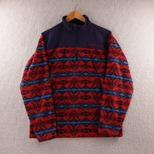 Ariat Men Southwestern Aztec Fleece 1/4 Zip Pullover Jacket Navy Red Blue Medium