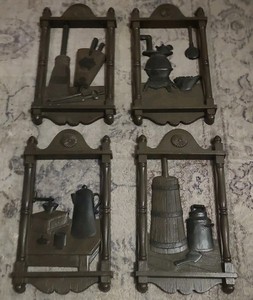 Four Vtg. Homco 12" Brown Kitchen Wall Plaques #7290 MCM Farmhouse Country Decor