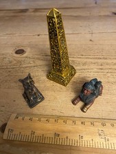 Egyptian: Cleopatra's Needle,  Egyptian cat + Sphinx approx 10cm, 4.5cm, 5cm