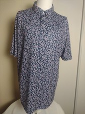 Men's Large Straight Down Golf Polo Navy Purple Floral Quarter Button