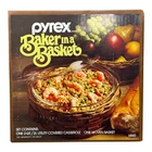 Vintage Pyrex Bakerina Basket 6840 2 Qt Casserole Dish with Lid & Woven Cradle