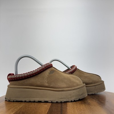 Womens Ugg Tazz II Chestnut Suede Sheepskin Lining Platform Slippers Size 6 M