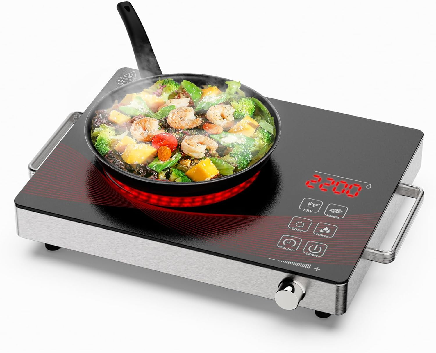 Piastra in Vetroceramica Portatile 2200W, 1 Fuoco, Piastra Elettrica Con Timer, 