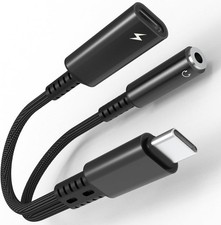 USB C to Headphone Jack Adapter and Charger, 2 in 1 Type C 3.5mm Aux black