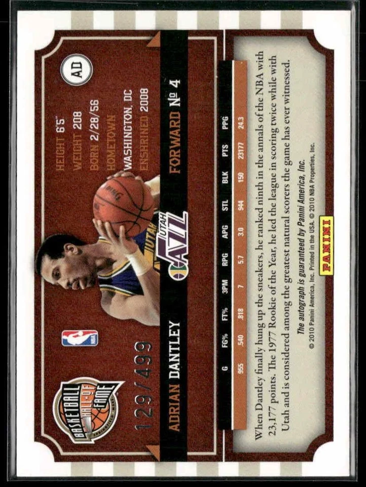 2010 Panini Hall of Fame #AD Adrian Dantley Famed Signatures #/499 - Image 2 of 2