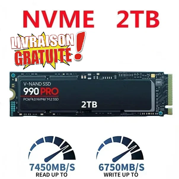 SSD NVMe 990 PRO 2TB PCIe 4.0 M.2 – 7450MB/s Ultra Rapide Compatible PS5