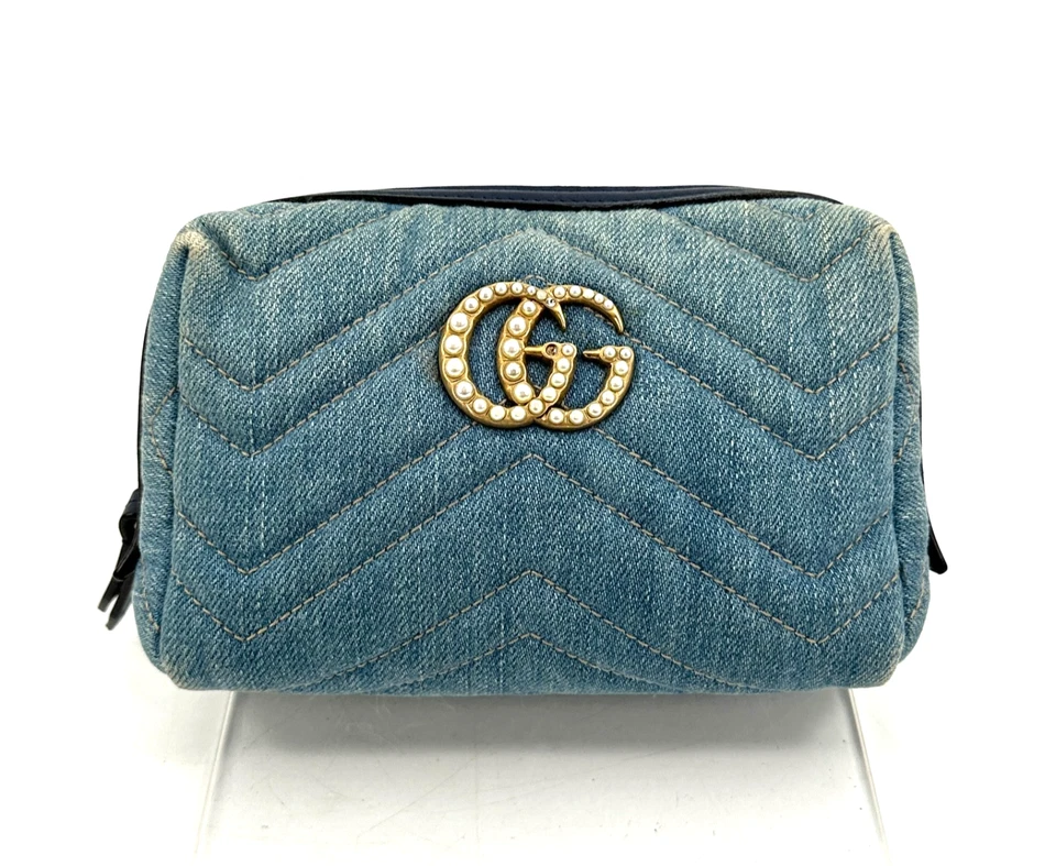 Auténtica bolsa cosmética GUCCI Marmont GG Denim Foto 2 de 4
