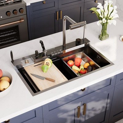 31.5'' X 18'' Stainless Steel Single Bowl Smart Kitchen Sink with Faucet Set