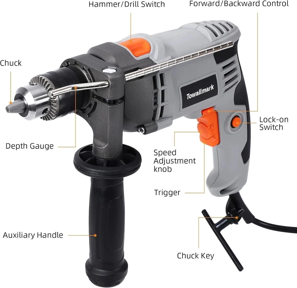 Taladro percutor rotativo, taladro percutor eléctrico con cable 7,5 amperios 3000 RPM potencia de alta resistencia Foto 2 de 4