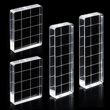 4 PCS Acrylic Stamp Block, 2 Sizes Clear Stamp Block with Grid Lines Stampings T