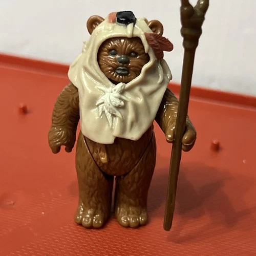 Vintage Star Wars Paploo Figure Ewok Kenner With Headpiece And Staff Complete
