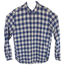 J Crew Western Gingham Mens Shirt XL Linen Preppy Blue White Squares Long Sleeve
