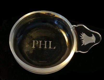 Vintage Tiffany Crystal Monogramed Bowl with Etched & Embossed Eagle Head