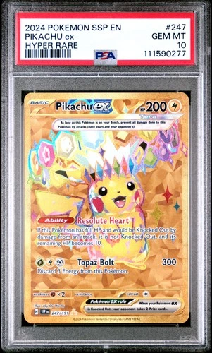 2024 POKEMON SSP EN-SURGING SPARKS HYPER RARE #247 PIKACHU EX PSA 10