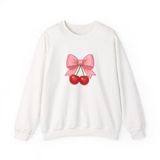 Cute Bow Cherry Graphic Crewneck Sweatshirt for Teens