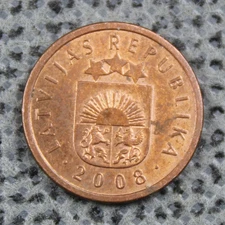 Latvia 2008 1 Santims Austrian Mint Coat of Arms Copper Clad Steel ø 15.5mm