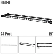 24 Port Half-U 19" Blank Keystone UTP Patch Panel Rack Mount w/ Wire Support Bar