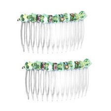 Set of 2 Hair Combs Faceted Spring Green Glass and Oxidized Pastel Rhinestones