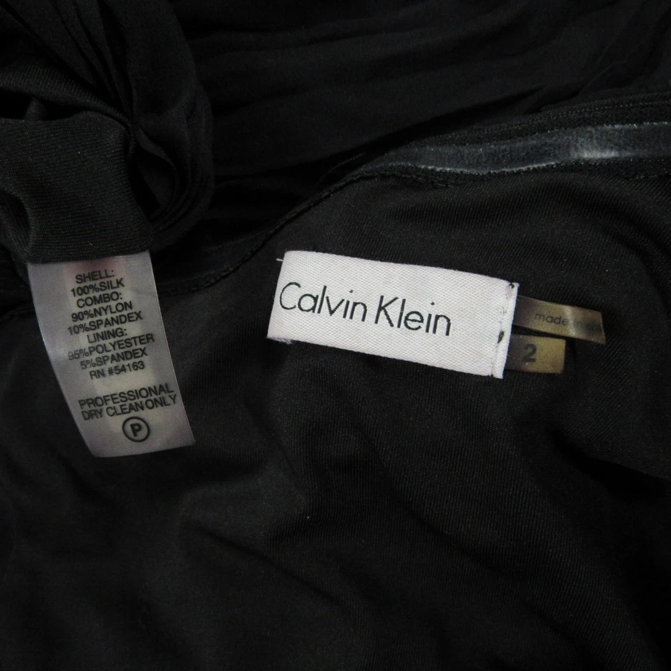 Vestido Calvin Klein 100% Seda Negro Un Hombro Bodycon Acanalado 2 Cóctel Fiesta Foto 4 de 4