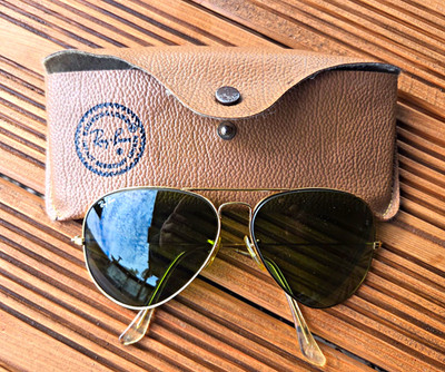 Ray-Ban B&L Aviator Flieger Sonnenbrille Gold Grün getönt Vintage 62 14 Etui