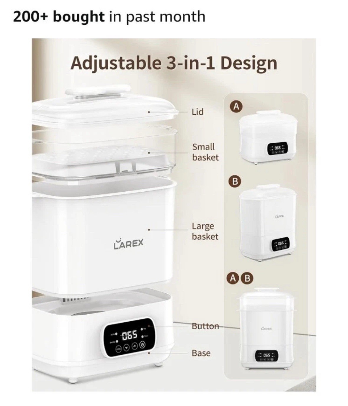 Electric Baby Bottle Sterilizer with 72-Hour Storage & Ergon