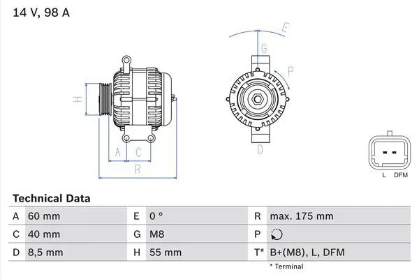 Alternatore con puleggia multipla 0 986 041 850 BOSCH per RENAULT DACIA