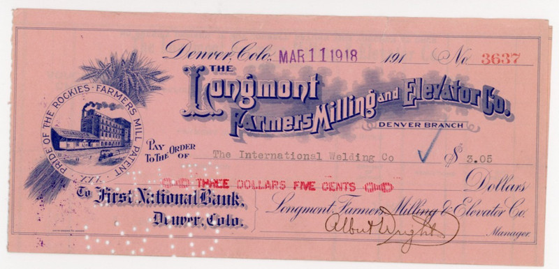 1918. Denver. The Longmont Farmers Millings and Elevator Co