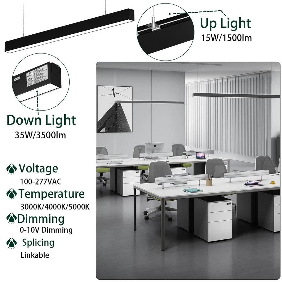 4FT LED Linear Light,35W Down+15W Up Lighting,Linkable 0-10V Dimmable 3/4/5KK... - Image 2 of 4