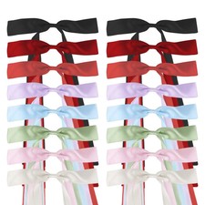 16 PCS Satin Hair Bows Clips with Long Tails 8 Assorted Colors Satin Ribbon...
