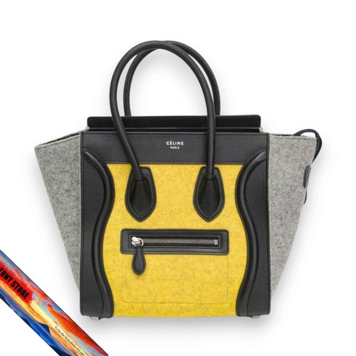 Celine Luggage Micro Shopper Leather Felt Bag Women’s Black Gray Yellow