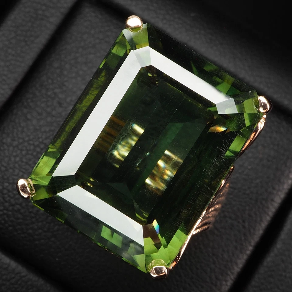 Anello in argento sterling 925 con tormalina verde foresta 32,20 ct e oro... - Immagine 2 di 4