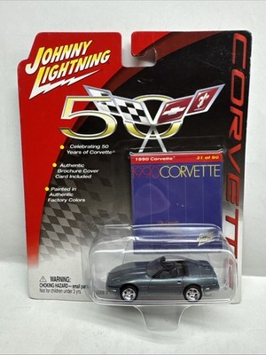 (B7) 1/64 Johnny Lightning 1990 Corvette lt blue 50th Ship Deals READ!