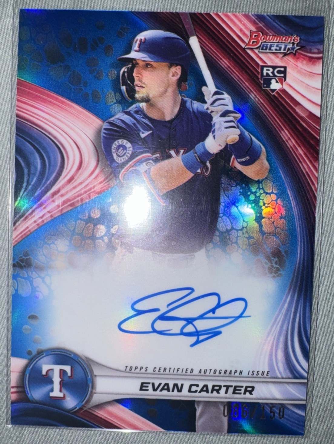 2024 Bowman's Best - Best of 2024 Autographs Evan Carter #B24-EC Blue Refractor