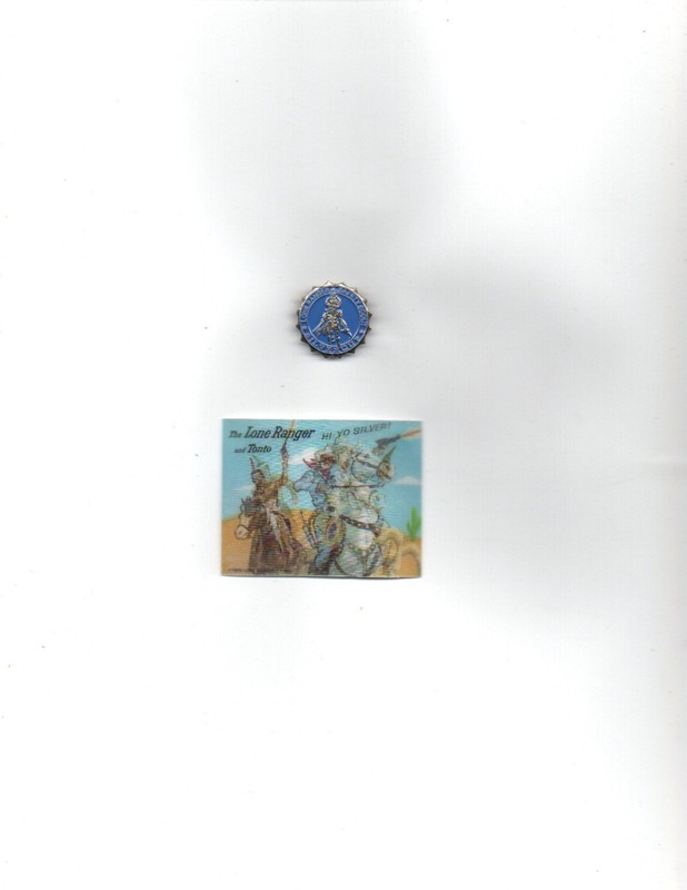 Lone Ranger Safety Scout Pin 1950's 1" & 2 1/2 x 2 "moving picture w Tonto 1976