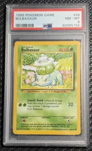 Bulbasaur 044/102 Base Set 1999 Pokemon Card PSA 8 WotC Vintage Graded