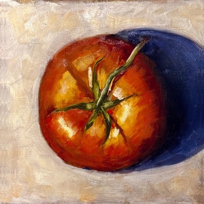 ORIGINAL Tomato Still Life Oil Painting Wall Art Kitchen Decor 8x8