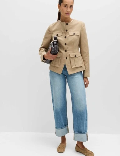 Marks & Spencer Womens Faux suede Utility Jacket in Natural Beige - M&S