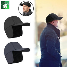 Water-Resistant Winter Hat with Earflap Fleece-Lined Baseball Cap Wide Brim Warm