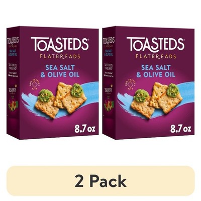 (2 pack) Toasteds Flatbreads Sea Salt and Olive Oil Crackers, Party Snacks