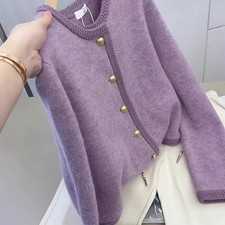 Fashion Knitted Cardigan Autumn Winter New Round Neck Slimming Fit Warm Jackets