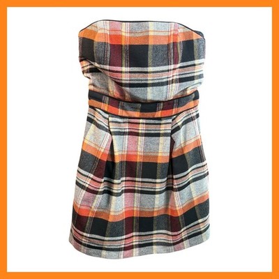 French Connection Plaid Wool Blend Mini Dress Strapless Career Party Sz 4